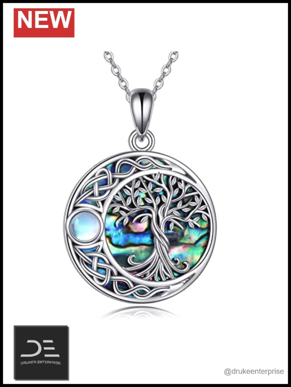 Tree of Life Necklace 925 Sterling Silver Abalone Shell Celtic Knot Pendant